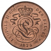 Belgio, Leopoldo II (1865-1909): 2 centimes 1873 (KM#35), conservazione eccezionale