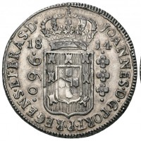Brasile, Joao IV (1795-1816): 960 reis 1814-Bahia (KM#307.i), riconiato su un 8 reales, grammi 26.75