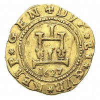 Genova, Dogi Biennali, II fase (1541-1637): 1/2 doppia 1627 (MIR#209/31), grammi 3.28. graffio al D/