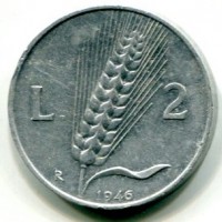 Repubblica Italiana (dal 1946): 2 lire 1946 "Spiga" (Gigante#324)
