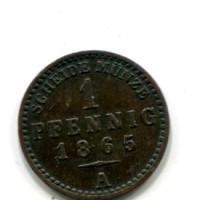 Germania, Sachsen, Weimar-Eisenach Karl Alexander(1853-1901): 1 pfennig 1865-A (KM#205)