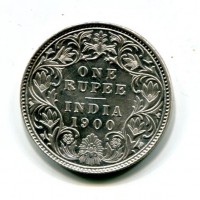 India Britannica, Vittoria (1837-1901): 1 rupia 1900 (KM#492), difetto al tondello