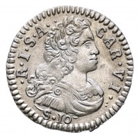 Mantova, Carlo VI (1707-1740): 1/2 lira da 10 soldi 1733 (MIR#853/3), grammi 1.89, mm 22