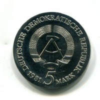 Germania, Rep. Democratica (1949-1990): 5 marchi 1981 "T. Riemenshneider" (KM#79)
