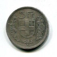 Svizzera, Confederazione: 5 franchi 1923, colpetti