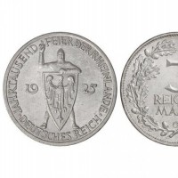 Germania, Repubblica di Weimar (1919-1933): 3 marchi 1925-G "Millenario della Renania" (KM#46), zecca di Karlsruhe