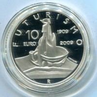 Italia 2009: 10 euro "100° anniversario della fondazione del movimento futurista", nella confezione originale, data scritta a penna sulla scatola