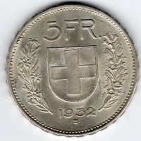 Svizzera, Confederazione: 5 franchi 1932
