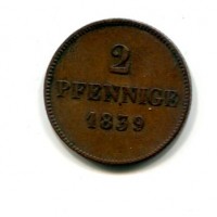 Germania, Bayern, Ludwig I (1825-1848): 2 pfennig 1839 (KM#798)