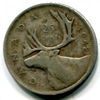 Canada, Giorgio VI (1936-1952): 25 cent. 1942 "Alce" (KM#44)
