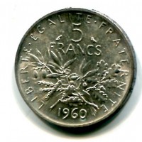 Francia, Quinta Repubblica (dal 1959): 5 franchi 1960 (Le Franc#340/4), conservazione eccezionale
