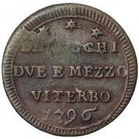 Viterbo, Pio VI (1775-1799): sampietrino da 2 1/2 baiocchi 1796 (Muntoni#425), grammi 15.90