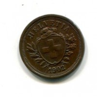 Svizzera, Confederazione: 1 rappen 1902, macchie