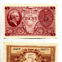Luogotenenza: 5 lire 23/11/1944 "Atena Elmata" (Gigante,BS#14B)
