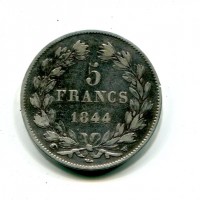 Francia, Luigi Filippo (1830-1848): 5 franchi 1844-W (Gadoury#678a)
