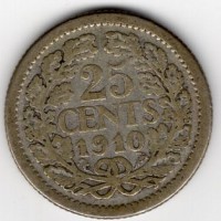 Olanda, Guglielmina (1890-1948): 25 cent. 1910 (KM#146)
