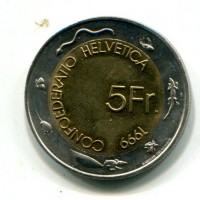 Svizzera, Confederazione: 5 franchi 1999
