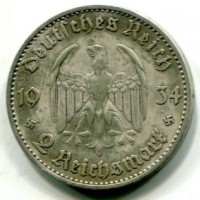 Germania, Terzo Reich (1933-1945): 2 marchi 1934-A "1° Anniversario" (KM#81)