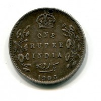 India Britannica, Edoardo VII (1901-1910): 1 rupia 1906 (KM#508), forata