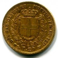 Vittorio Emanuele II (1849-1861): 20 lire 1857-Ge (Gigante#13)
