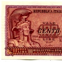Repubblica: 100 lire 31/12/1951 "Italia Elmata" (Gigante,BS#24B), macchia al R/
