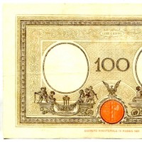 Regno, Vittorio Emanuele III: 100 lire 09/12/1942 "Grande B" (GiganteBI#21A), piccola macchiolina al R/
