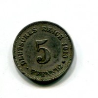 Germania, Guglielmo II (1888-1918): 5 pfennig 1913-G (KM#11)