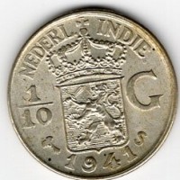 Indie Orientali Olandesi, Guglielmina (1890-1948): 1/10 gulden 1941 (KM#318)
