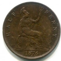 Gran Bretagna, Vittoria (1837-1901): 1/2 penny 1876 (Spink#3956)
