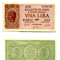 Luogotenenza: 1 lira 23/11/1944 "Italia Laureata" (Gigante,BS#5B)
