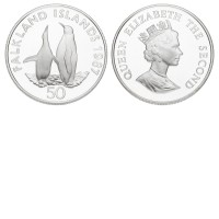 Isole Falkland, Elisabetta II (1952-2022): 50 pence 1987 "Pinguino Imperatore" (KM#25a)