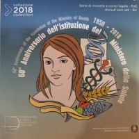Italia 2018: serie annuale, 9 pezzi con il 2 euro commemorativo "60° Ministero della Salute"