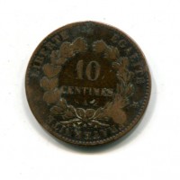 Francia, Terza Repubblica (1871-1940): 10 centesimi 1881-A  (Gadoury#265a), macchia