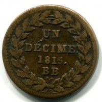 Francia, Luigi XVIII (1815-1824): 10 cent. 1814-BB (Gadoury#196a)

