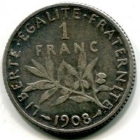 Francia, Terza Repubblica (1871-1940): 1 franco 1908 (Gadoury#467)
