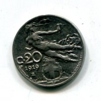 Vittorio Emanuele III (1900-1943): 20 cent. 1919 "Libertà librata" (Gigante#200)