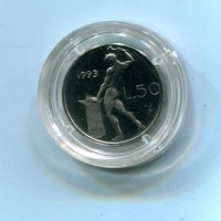 Repubblica Italiana (dal 1946): 50 lire 1993 "Vulcano", da confezione zecca