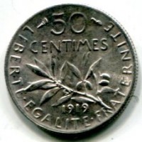 Francia, Terza Repubblica (1871-1940): 50 centesimi 1919 (Gadoury#420)


