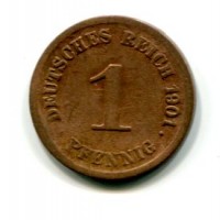 Germania, Guglielmo II (1888-1918): 1 pfennig 1901-G (KM#10)