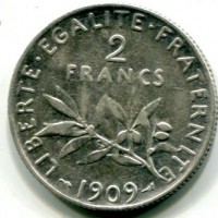 Francia, Terza Repubblica (1871-1940): 2 franchi 1909 (Gadoury#532)
