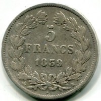 Francia, Luigi Filippo (1830-1848): 5 franchi 1839-B (Gadoury#678)
