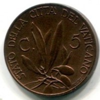 Vaticano, Pio XI (1929-1938): 5 centesimi 1932-XI (Gigante#78), rame rosso
