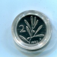 Repubblica Italiana (dal 1946): 2 lire 1992 "Olivo", da confezione zecca