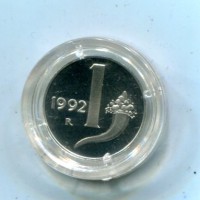 Repubblica Italiana (dal 1946): 1 lira 1992 "Cornucopia", da confezione zecca