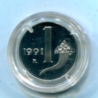 Repubblica Italiana (dal 1946): 1 lira 1991 "Cornucopia", da confezione zecca
