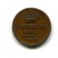 Napoli, Ferdinando II (1830-1859): 2 tornesi 1839 (Gigante#240)