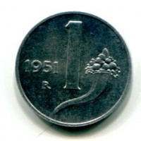 Repubblica Italiana (dal 1946): 1 lira 1951 "Cornucopia" (Gigante#366)
