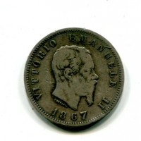 Vittorio Emanuele II (1861-1878): 1 lira 1867-Mi "Stemma" (Gigante#66)