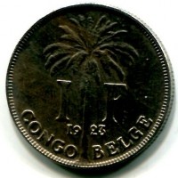 Congo Belga, Alberto I (1909-1934): 1 franco 1923 (KM#21), legende francesi
