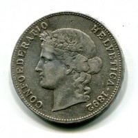Svizzera, Confederazione: 5 franchi 1892
